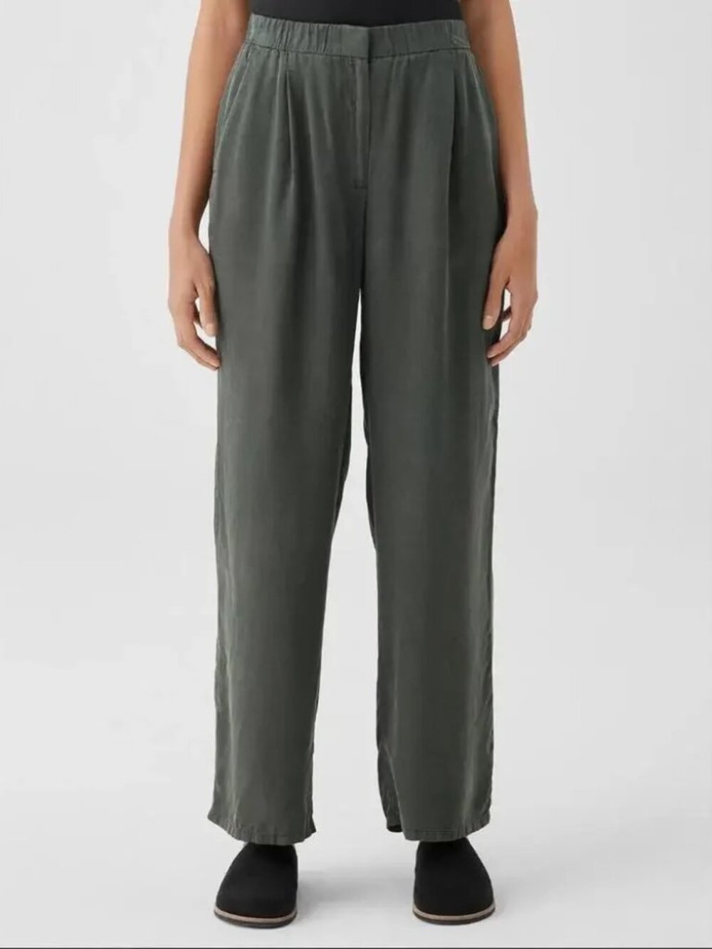 💚🏷️✨ NWT Eileen Fisher High-Waisted Sand-Washed Twill Pants | Earthy Green